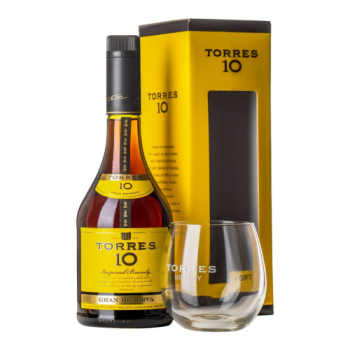 Бренди "Torres 10" Gran Reserva, gift box with glass, 0.5 л