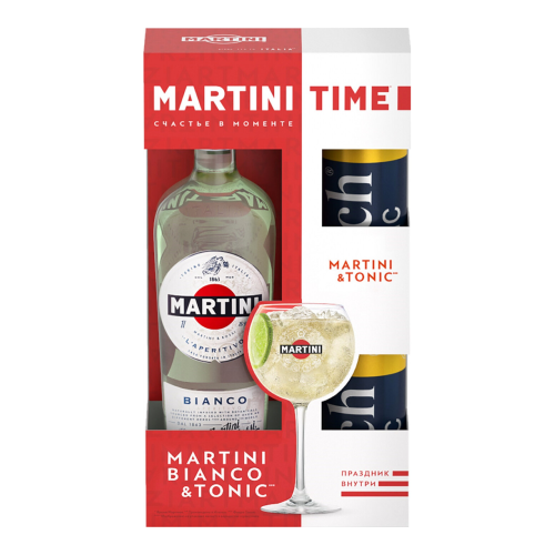 Набор "Martini" Bianco, gift set with 2 cans "Rich" Indian Tonic