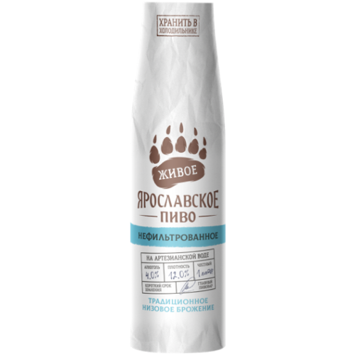 Пиво "Ярославское пиво Живое" светлое нефильтрованное неосв непастеризованное 1 л/9 ПЭТ  4%  Россия