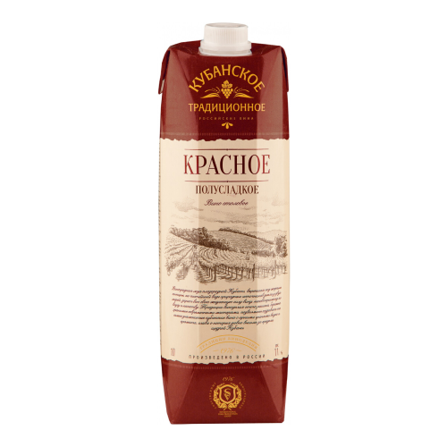 Вино "Кубанское Традиционное" Красное полусладкое, Тетра Призма, 1 л