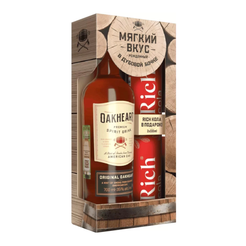 Набор Bacardi, "OakHeart", gift set with 2 cans of "Rich" Cola