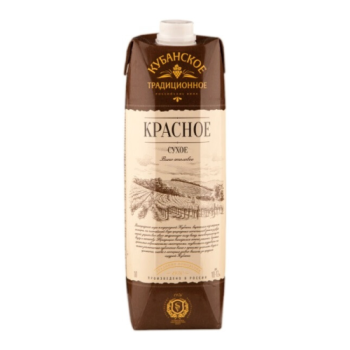 Вино "Кубанское Традиционное" Красное сухое, тетра-призма, 1 л