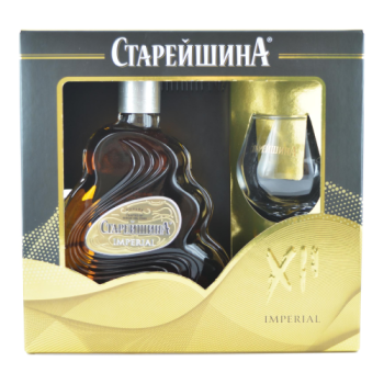 Коньяк «Старейшина Империал» 12 лет подарочная упаковка 0.5 л с бокалом