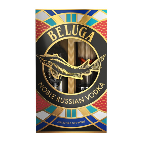 Набор "Белуга" Нобл, в подарочной коробке + хайбол с цветными рыбками