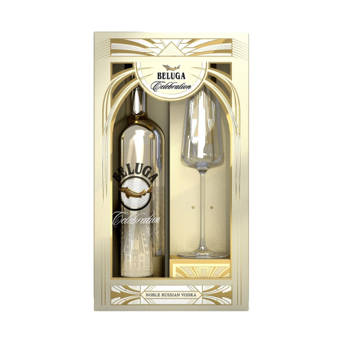 Водка Beluga Noble Celebration + бокал флют в подарочной упаковке, 0.7л