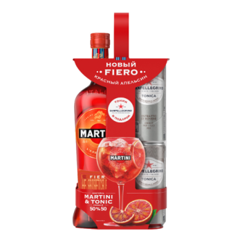Набор "Martini" Fiero, gift set with 2 cans of tonic "San Pellegrino"