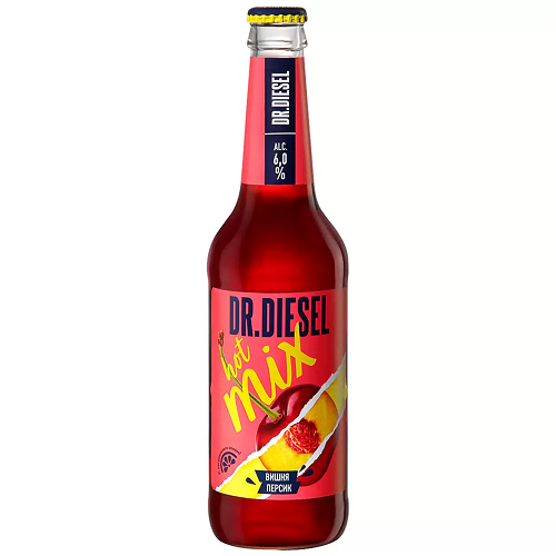 Пивной напиток "Доктор Дизель ВИШНЯ и ПЕРСИК" пастеризованный  0,4 л/20  СТЕКЛО 5%  Россия