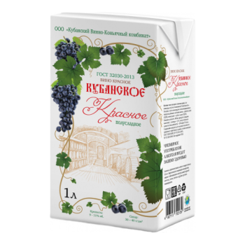 Вино КВКК, "Кубанское" Красное Полусладкое, Тетра Пак, 1 л