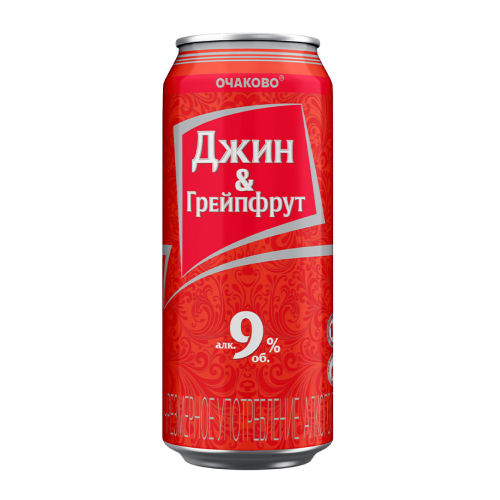 Напиток слабоалкогольный ОЧАКОВО Джин Грейпфрут газированный 9%, 0.45л