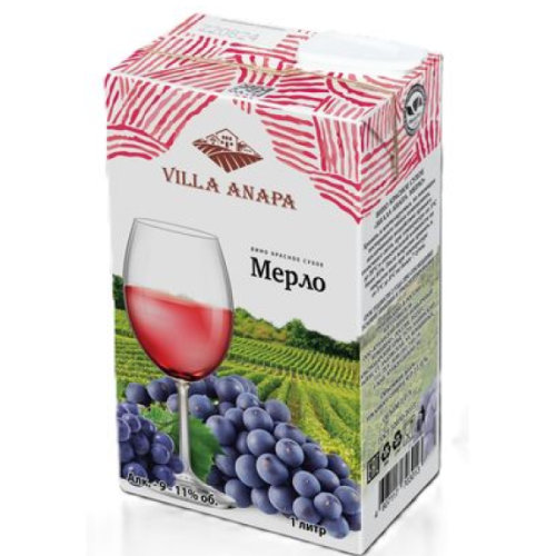 Вино красное сухое "ВИЛЛА АНАПА. МЕРЛО" тетра пак 1 л Россия
