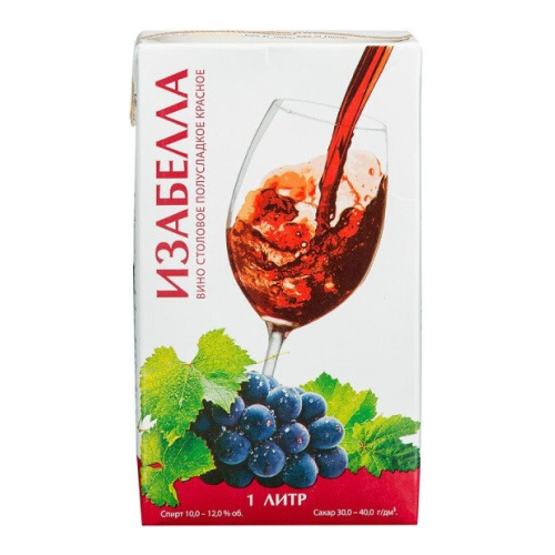 Вино Винзавод Юровский, Изабелла, Тетра Пак, 1 л