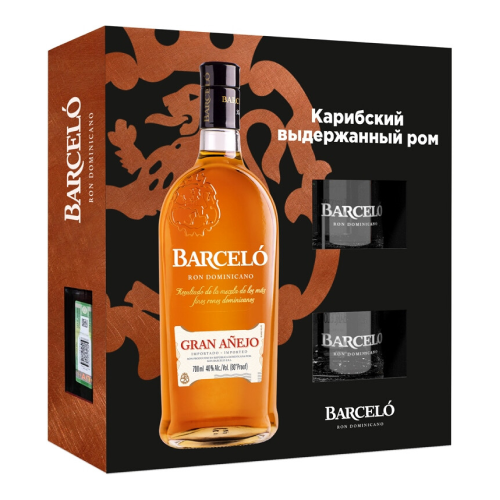 Ром Ron Barcelo, Gran Anejo, gift box with 2 glasses, 0.7 л