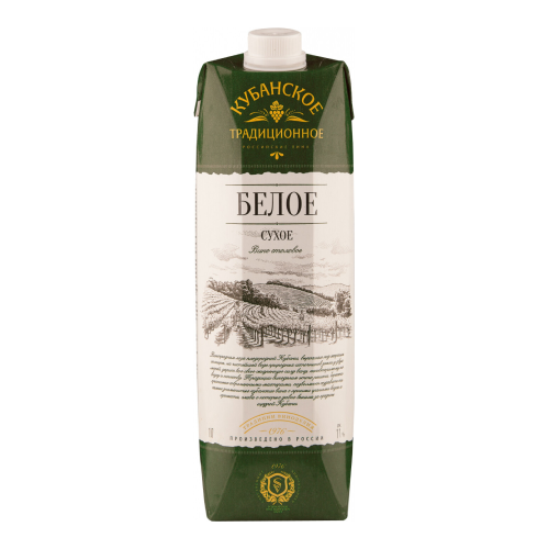 Вино "Кубанское Традиционное" Белое сухое, Тетра Призма, 1 л