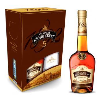 Коньяк "Старый Кенигсберг" 5-летний, в подарочной коробке с бокалом, 0.7 л