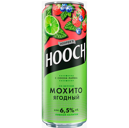 Напиток пивной «Хуууч Супер со вкусом Ягодный Мохито и соком лайма» пастеризованный 0,45 л ж/б Россия