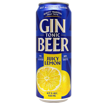 Пивной напиток ДЖИНБИР СО ВКУСОМ И АРОМАТОМ ДЖИНА, ТОНИКА И ЛИМОНА паст 0,43 л/24 БАНКА 6,9% Россия