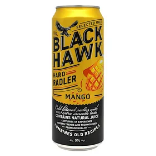 Пивной напиток ЧЕРНЫЙ ЯСТРЕБ СО ВКУСОМ МАНГО пастеризованный 0,43 л/12 БАНКА 5%  Россия