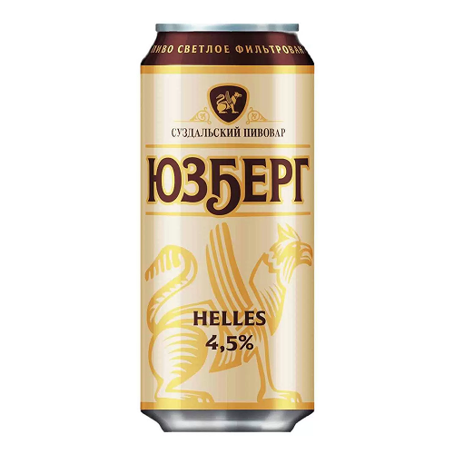 Пиво "Юзберг" Хеллес, в ж/б, 0.45 л