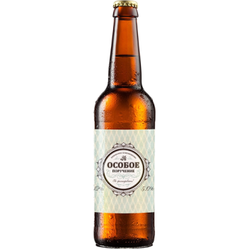 Напиток пивной "ОСОБОЕ ПОРУЧЕНИЕ" фильтрованный пастеризованный  0,45 л/12 СТЕКЛО 5% Россия