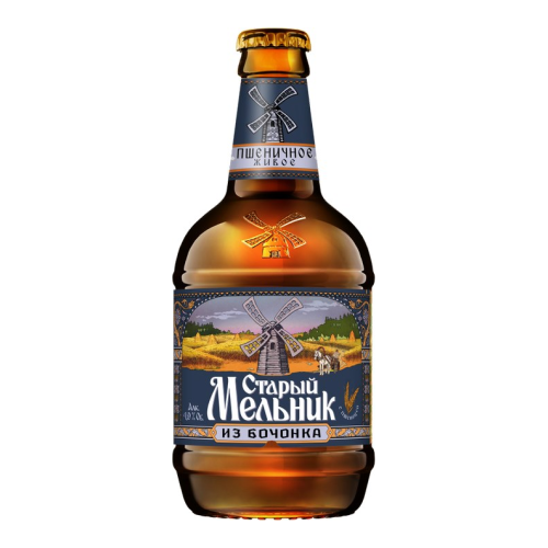 Пивной напиток СТАРЫЙ МЕЛЬНИК ИЗ БОЧОНКА ПШЕНИЧНОЕ ЖИВОЕ СВЕТЛ. НЕФИЛЬТР. ПАСТЕР. СТ/Б. 0,45Л