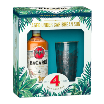 Ром BACARDI Anejo Cuatro 4 года 40%, п/у + стакан, 0.7л, США, 0.7 L