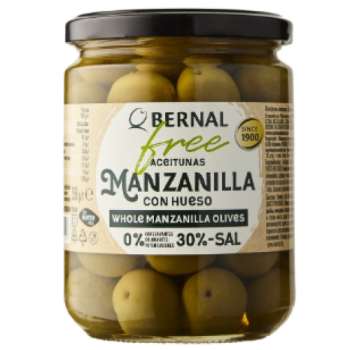 Оливки MANZANILLA FREE Bernal -30% соли с/к 436 гр