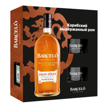 Ром Ron Barcelo, Gran Anejo, gift box with 2 glasses, 0.7 л