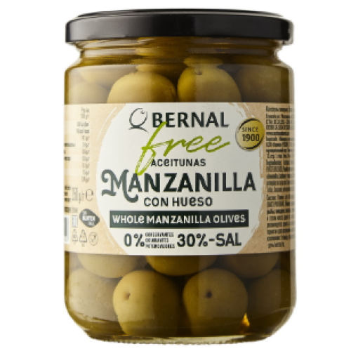 Оливки MANZANILLA FREE Bernal -30% соли с/к 436 гр