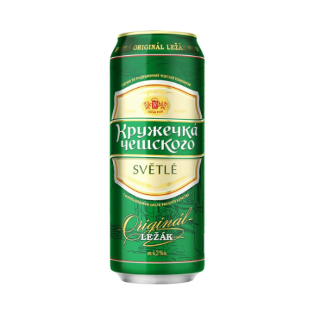 Пиво Кружечка Чешского светлое фильтрованное пастеризованное 4,3%, в жестяной банке, 0,43 л