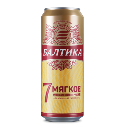 ПИВО БАЛТИКА МЯГКОЕ ПРЕМИУМ №7 ПАСТЕРИЗОВАННОЕ 0,45 Л 4,7%
