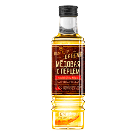 Настойка горькая "ДЕМИРОФФ ДЕ ЛЮКС "МЕДОВАЯ С ПЕРЦЕМ НА ЛИПОВОМ МЕДУ" 0,25 л Россия