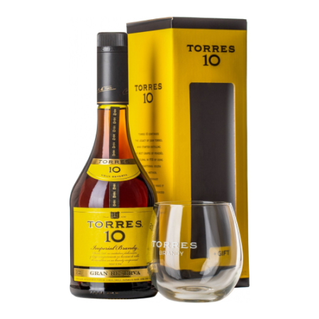 Бренди "Torres 10" Gran Reserva, gift box with glass, 0.5 л