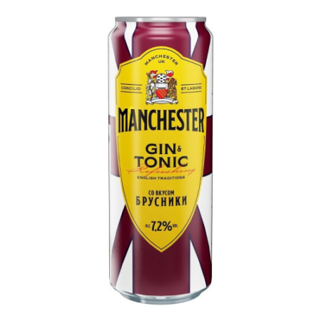 Коктейли "Manchester" Gin & Tonic with Lingonberry flavor, in can, 450 мл