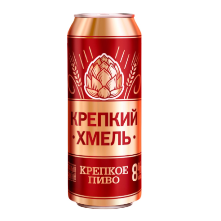 Пиво светлое КРЕПКИЙ ХМЕЛЬ крепкое фильтрованное пастеризованное 8%, 0.45л