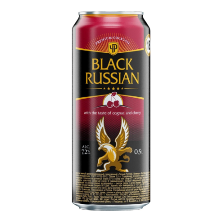 Коктейли "Black Russian" Cocktail with Cognac and Cherry taste, in can, 450 мл